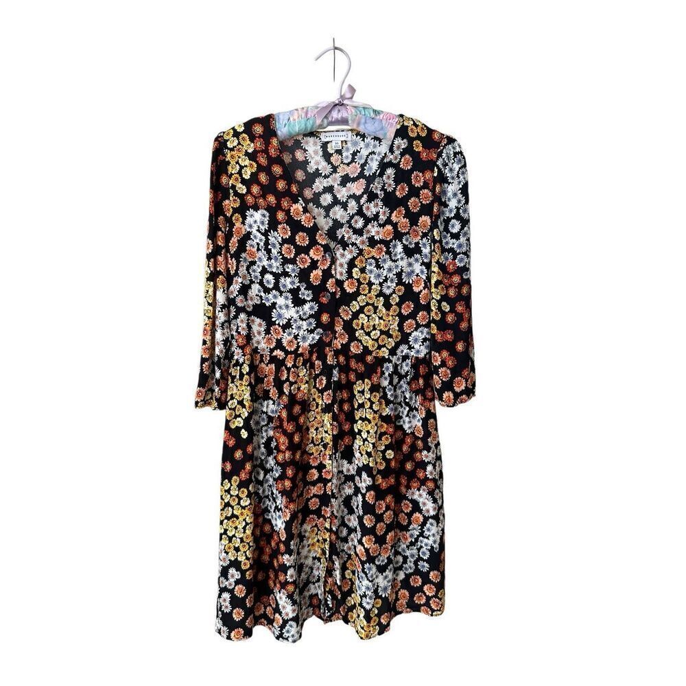 Warehouse Black Floral Cottage Button Up Mini Dress | Size 10